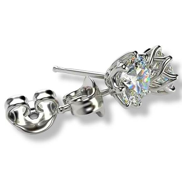 Scintillation 10mm Round Cubic Zirconia Rhodium Plated  8 Prong Stud Earrings - Picture 3 of 4